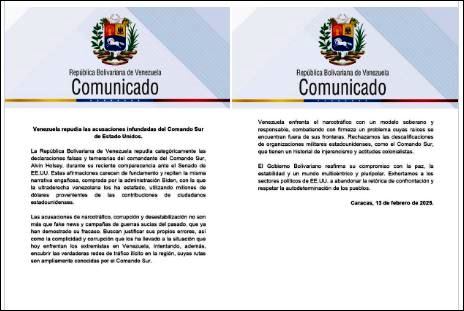 Venezuela repudia declaraciones falsas y temerarias del comandante del Comando Sur